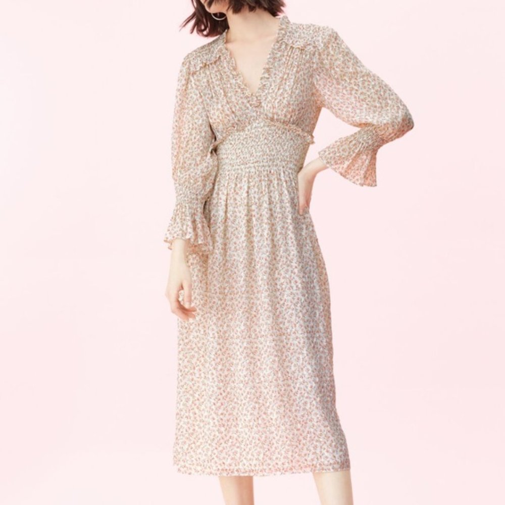 REBECCA TAYLOR Francesca Smocked Dress Floral Cottage Core {GG53}